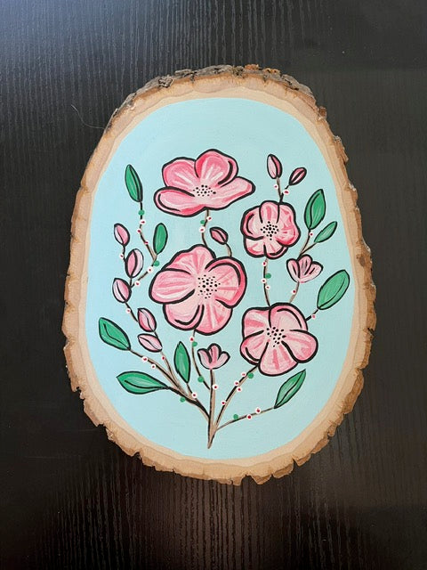 Pink Blossoms Wood Slice