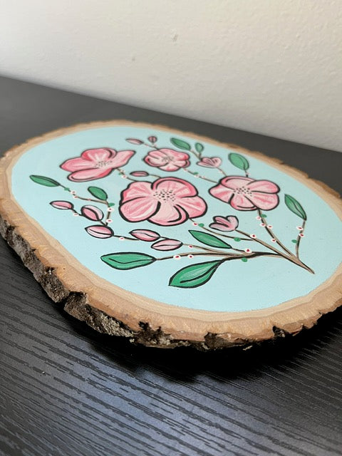 Pink Blossoms Wood Slice