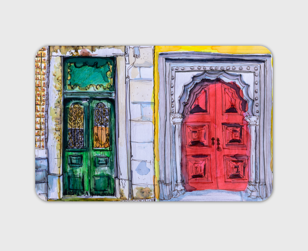 Lisbon Double Doors Green & Red Sticker