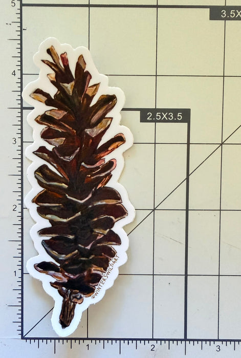 Watercolor Botanical Pinecone Die Cut Sticker