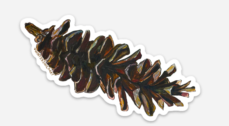 Watercolor Botanical Pinecone Die Cut Sticker
