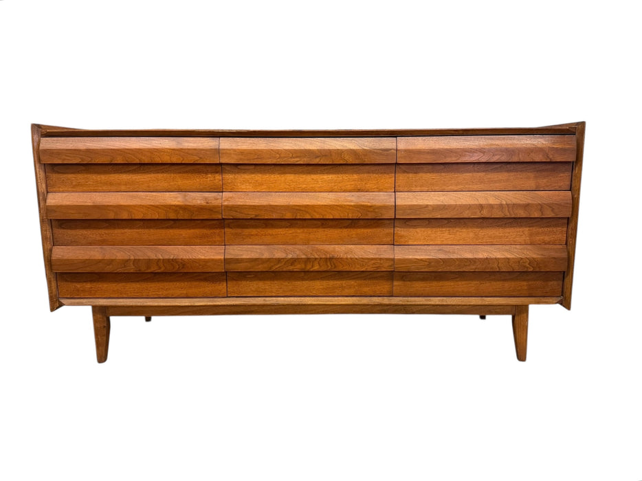 Vintage Mid Century Modern Solid Walnut 9 Drawer Dresser by Lane First Edition