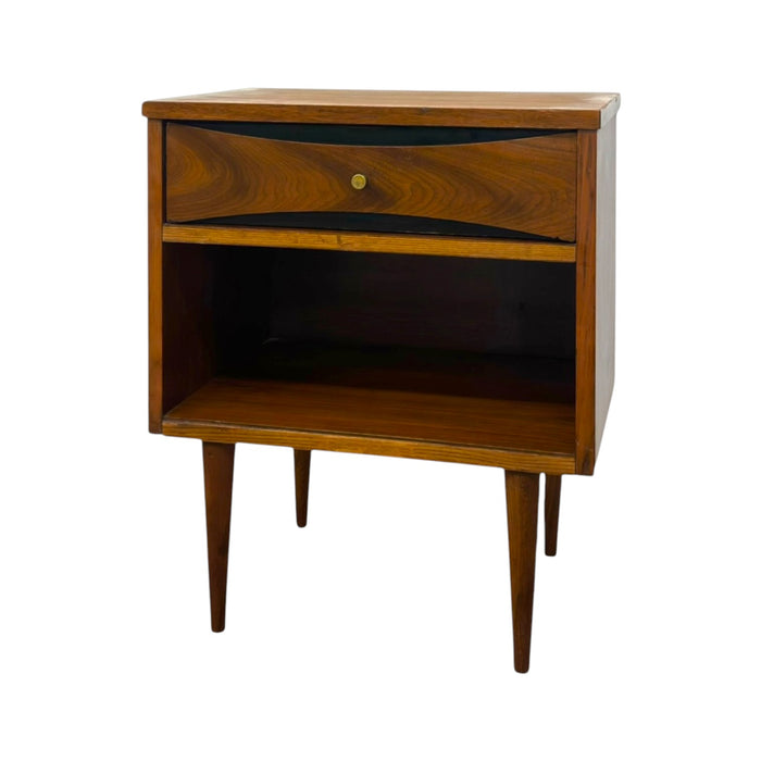 Vintage Mid Century Modern Walnut Nightstand with Open Cubby & Drawer