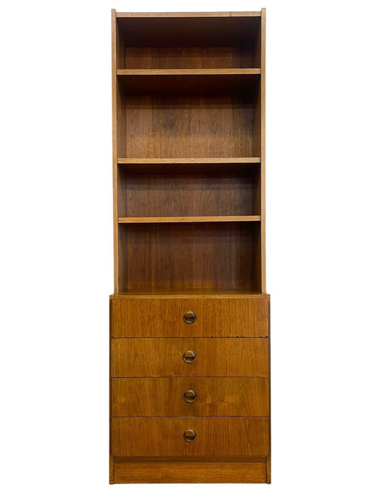 Vintage Mid Century Modern Bookshelf Cabinet with 4 Drawers