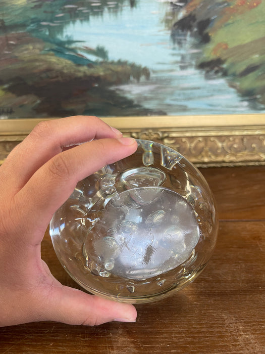 Vintage Mid-Century Modern Clear Glass Paperweight with Controlled Bubbles
