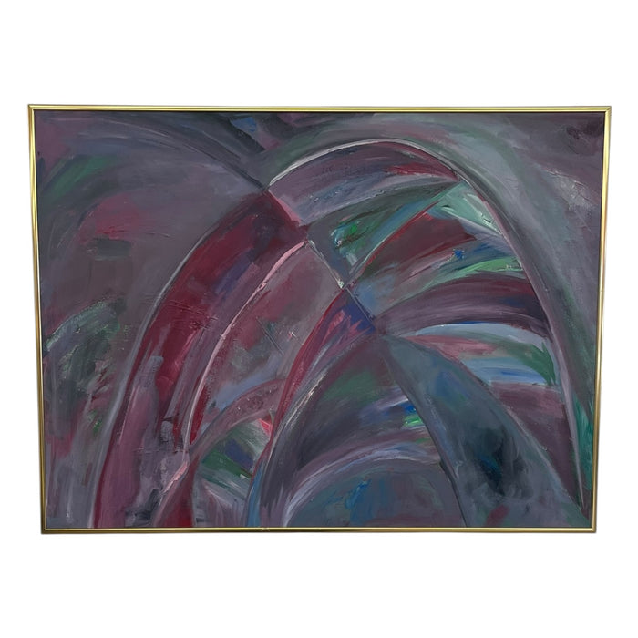 Large Abstract Expressionist Painting in Brass Toned Frame, Modern Color Field Wall Art