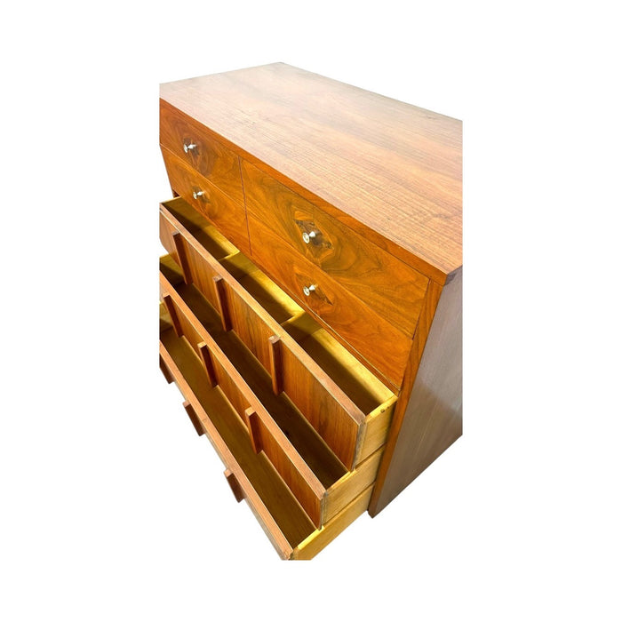 Vintage Mid-Century Modern 5 Drawer Dresser With Diamond Parquet Accent Inlay and Dovetailed Drawers