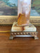 1930s French Art Deco Style Table Lamp with Molded Peach Glass Fan Shade and Bronze toned Footed Base