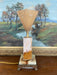 1930s French Art Deco Style Table Lamp with Molded Peach Glass Fan Shade and Bronze toned Footed Base