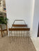 1960s Mid-Century Modern Brass Toned Wire and Wood Magazine Rack with Sculptural Handle