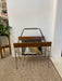 1960s Mid-Century Modern Brass Toned Wire and Wood Magazine Rack with Sculptural Handle