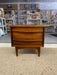 1960s Mid-Century Modern Likely Walnut Nightstand | 2-Drawer Bedside Table with Solid Wood Sculpted Handles & Dovetail Joinery