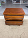 1960s Mid-Century Modern Likely Walnut Nightstand | 2-Drawer Bedside Table with Solid Wood Sculpted Handles & Dovetail Joinery