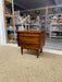 1960s Mid-Century Modern Likely Walnut Nightstand | 2-Drawer Bedside Table with Solid Wood Sculpted Handles & Dovetail Joinery