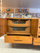 1960s Mid-Century Modern Possibly Teak Credenza / Dresser with Sculpted Pulls & Glass-Front Tray Drawers