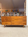 1960s Mid-Century Modern Possibly Teak Credenza / Dresser with Sculpted Pulls & Glass-Front Tray Drawers