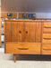 1960s Mid-Century Modern Possibly Teak Credenza / Dresser with Sculpted Pulls & Glass-Front Tray Drawers