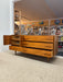 1960s Mid-Century Modern Possibly Teak Credenza / Dresser with Sculpted Pulls & Glass-Front Tray Drawers