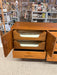 1960s Mid-Century Modern Possibly Teak Credenza / Dresser with Sculpted Pulls & Glass-Front Tray Drawers