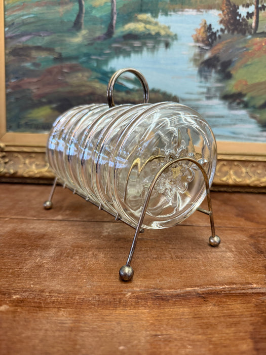 1960s vintage mid century modern style 6 glass coaster hollywood regency style caddy