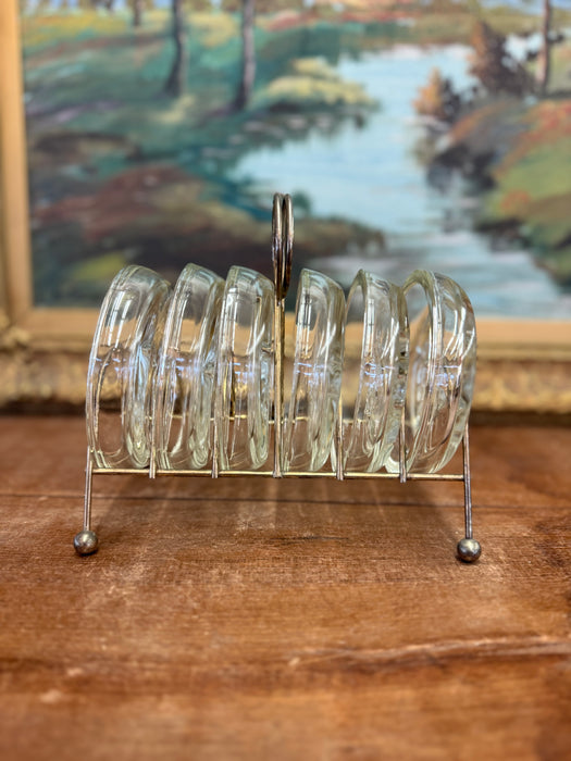 1960s vintage mid century modern style 6 glass coaster hollywood regency style caddy
