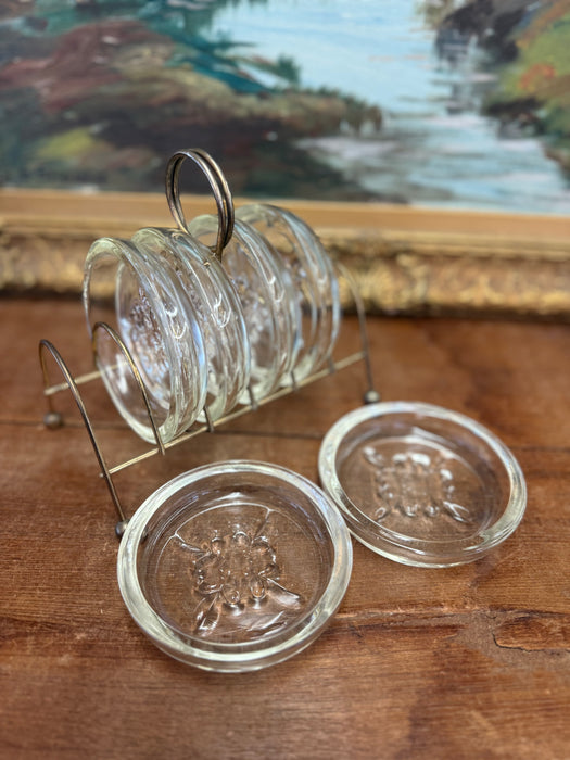 1960s vintage mid century modern style 6 glass coaster hollywood regency style caddy