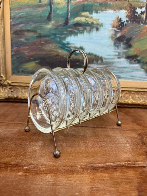 1960s vintage mid century modern style 6 glass coaster hollywood regency style caddy