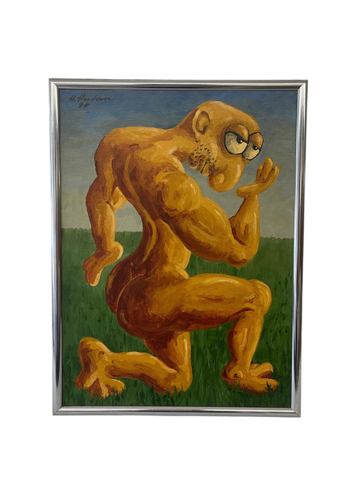1994 Surrealist Figurative Painting of Muscular Character by H. Hordovan