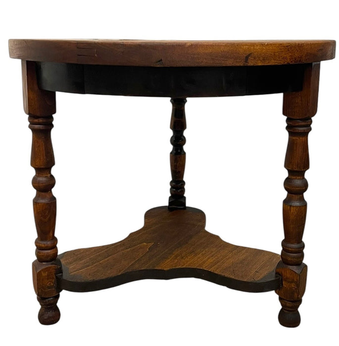 Vintage Arts & Crafts Tile Top Side Table with Turned Legs and Lower Shelf
