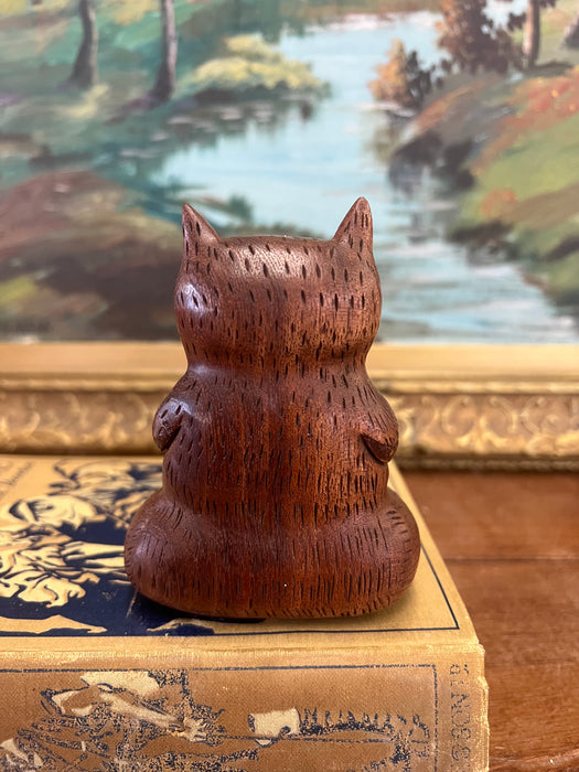 Handmade Solid wood Yoga Cat Sculpture.