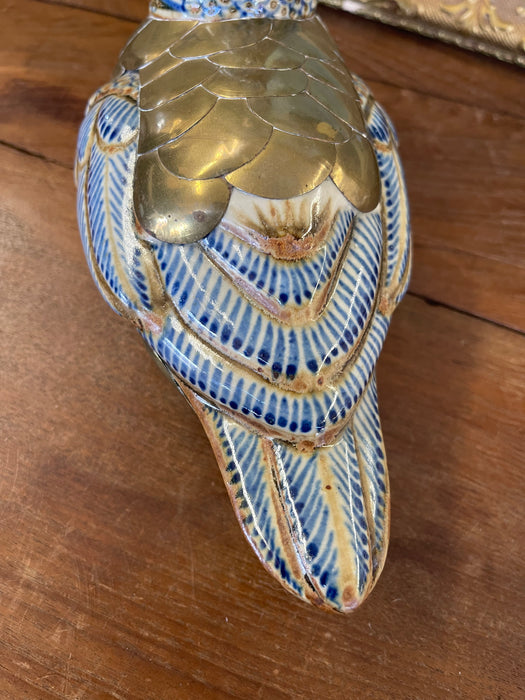 Vintage Chinese Cloisonné and Ceramic Duck Figurine with Hand-Painted Detailing