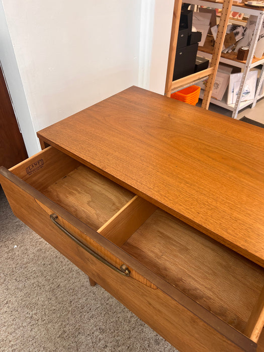 Vintage Mid Century Modern Solid Walnut Dresser with Six Drawers and aCabinet Brass Hardware by Lane Furniture Altavista Line