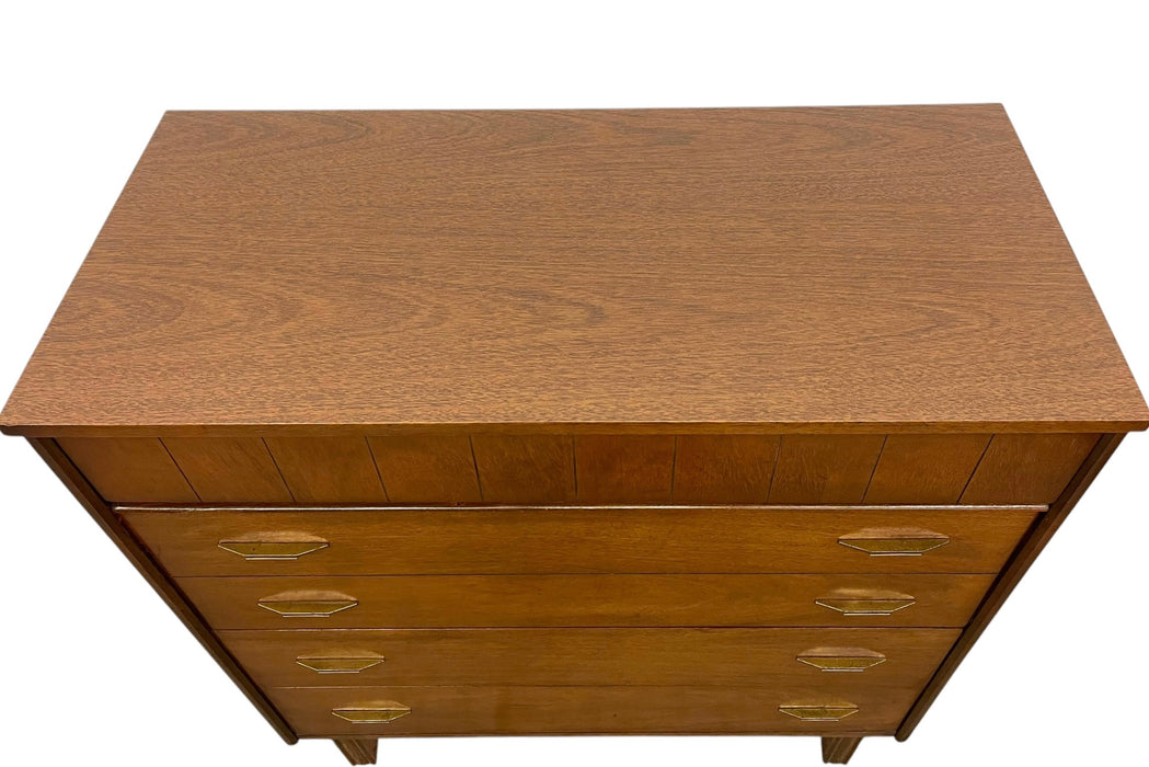 Mid Century Modern Bassett Furniture 4 Drawer Dresser with Dovetail Construction and Brass-Toned Pulls