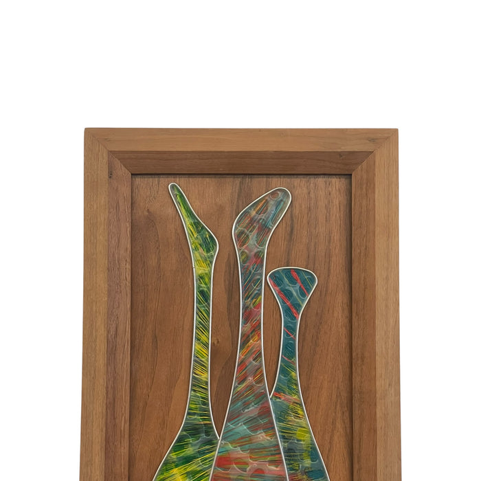 Vintage Mid-Century Modern Abstract Mixed Media Wall Art by Sheldon in Walnut Toned Frame