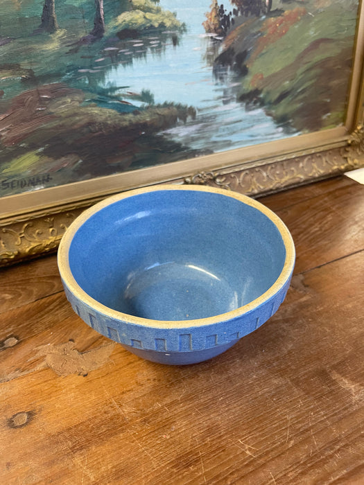 Vintage Blue Stoneware Mixing Bowl with Geometric Band - Marked "NI-L"