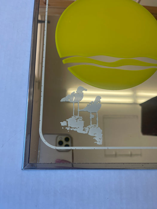 1970s Brytone Sunset and Seagulls Mirror by Mechanical Mirror Works, Inc. - Mid-Century Beach Scene Wall Art