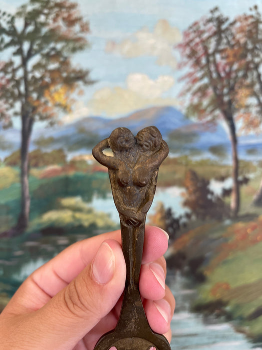 Vintage Likely Cast Iron Figural Nude Double Woman Bottle Opener