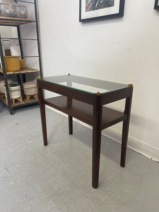 Vintage Art Deco Glass Top Wooden End Table. Uk Import.