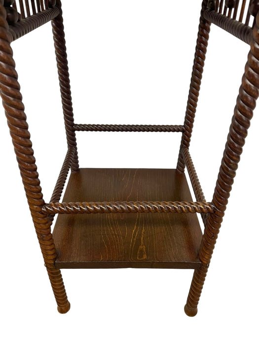 Vintage Barley Twist Wood Plant Stand / Side Table with Turned Spindle Gallery and Finials