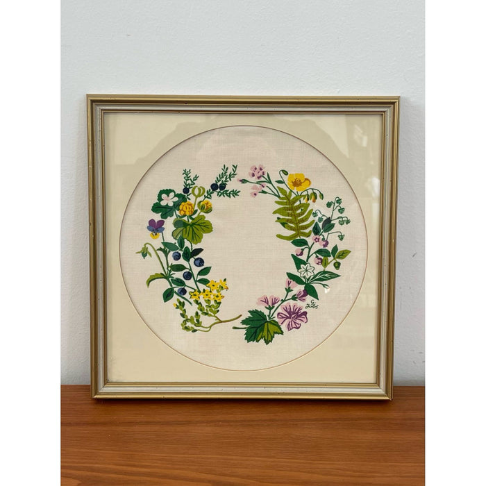Vintage Original Framed and Signed Floral Wreath Artwork
