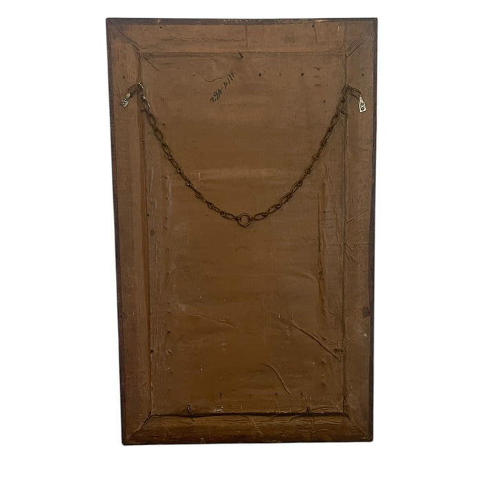 Victorian 1890s UK import Carved Oak Wall Mirror with Beveled Glass and Hanging Chain