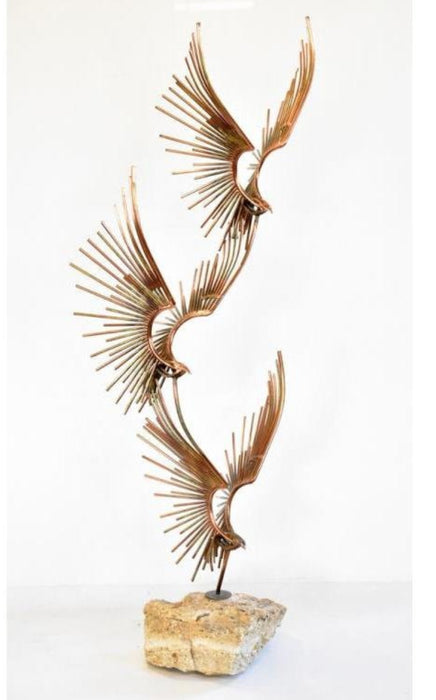 Vintage Mid Century Modern Curtis Jere Birds in Flight Signed Metal Sculpture