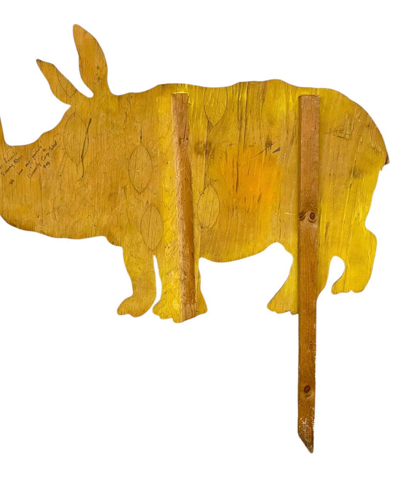 Vintage Hand-Painted Wooden Rhinoceros Lawn Sign / Folk Art Yard Stake
