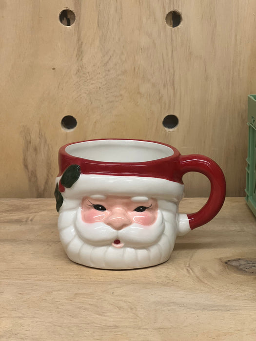 Handmade  Christmas Ceramic Santa Coffee Mug or Cup Food Safe and Candle Safe - Handcrafted Handpainted Pottery 10oz