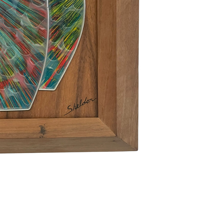 Vintage Mid-Century Modern Abstract Mixed Media Wall Art by Sheldon in Walnut Toned Frame