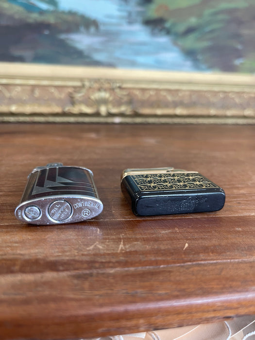 Pair of Vintage Tabletop Lighters - Art Deco CMC Continental and Mid-Century Prince Lighter Japan.