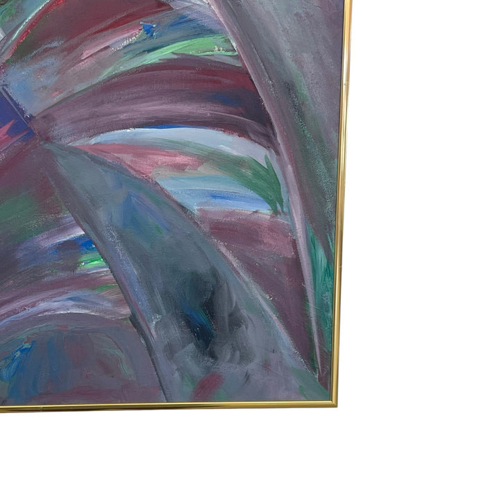 Large Abstract Expressionist Painting in Brass Toned Frame, Modern Color Field Wall Art
