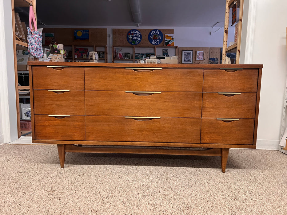 Vintage Mid Century Modern Solid Walnut 9 Drawer Dresser and a 5 Drawer Chest Set by Kent Coffey.