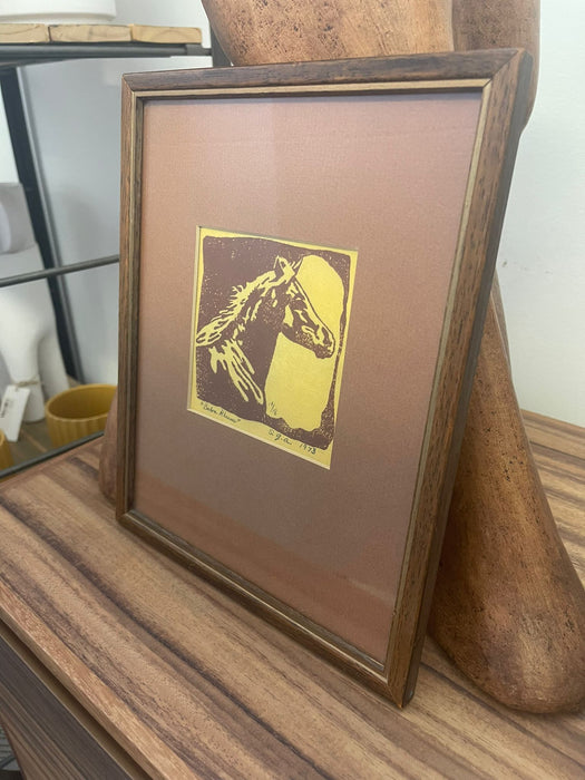 Vintage Rustic Western Horse Silhouette print, signed, dated, and numbered.