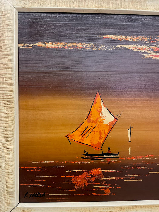 Framed Modern Coastal Sailboat Landscape Painting Signed "Linda" - Abstract
Seascape Wall Art